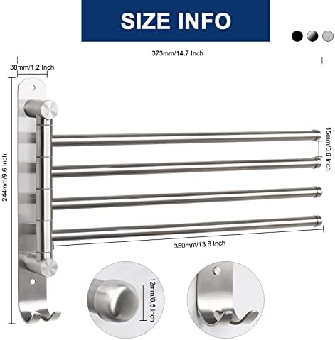 NearMoon 4-Arm Swivel Towel Rack - Rustproof Stainless Steel Brushed Nickel