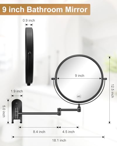 decluttr Large 9 Inch Wall Mounted Makeup Mirror