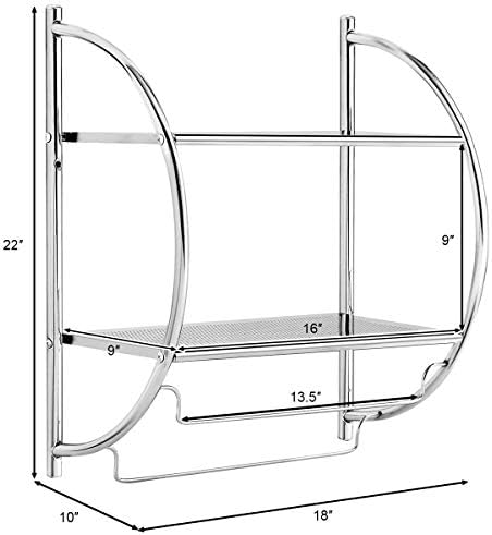 Tangkula Wall-Mounted 2-Tier Chrome-Plated Bathroom Laundry Room Shelf