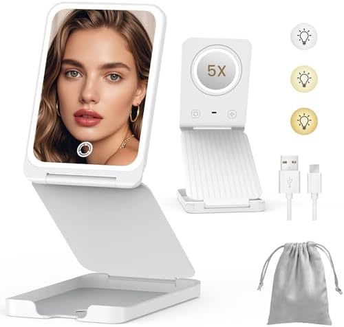 Travel Makeup Mirror with 3-Way Lights