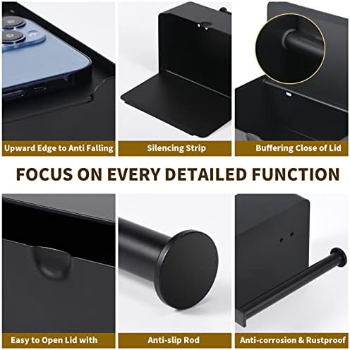 LayukiTOILETPAPERHPOHOLDER WITH WIPEHOLDER STAINLESS STEEL WALL MOUNTED MATT BLACK DURABLE
