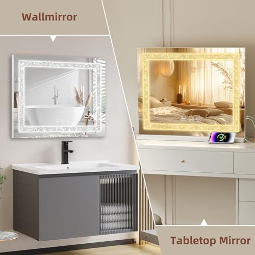 Fenair Crystal Light Vanity Mirror with 3 Light Modes Smart Charging