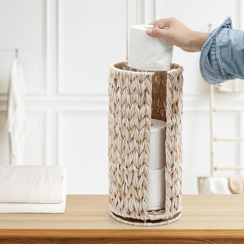 Graciadeco Standing Toilet Paper Storage Holder Beige 3 Rolls with Lid