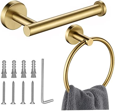 Sturdy Gold Toilet Paper Holder Towel Ring Set Stainless Steel Bathroom Accessory