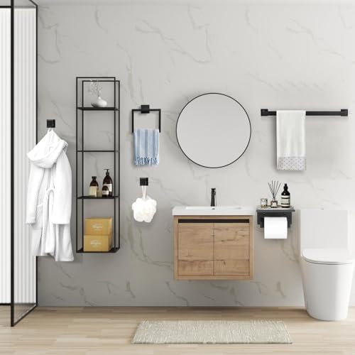 5-Piece Black Towel Bar Set Sturdy Wall-Mounted Bathroom Hardware Accessories