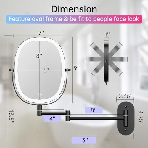 Stylish Rechargeable Wall-Mounted Makeup Vanity Mirror with Dual Magnification