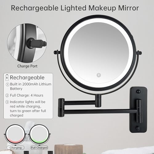 Wall-Mounted Makeup Mirror with 3 Lighting Modes