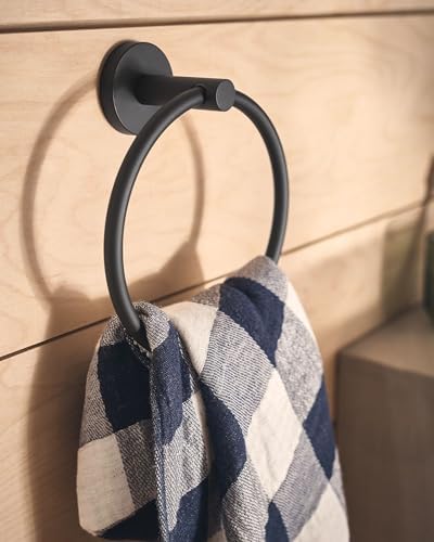 Muen Y5785BL Modern Solitaire Towel Ring Matte Black