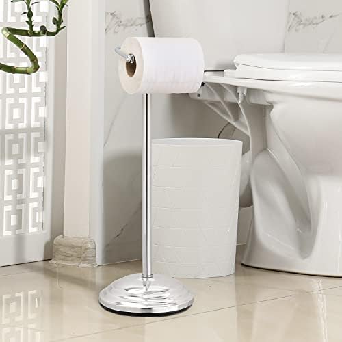 MyGift Silver Chrome-Plated Toilet Paper Holder with Stable Base
