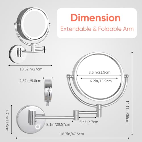 GURUN Wall-Mounted Makeup Mirror with 3Tone Dimmable Lights