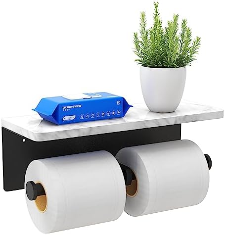 Double Toilet Paper Holder with Shelf for Bathroom