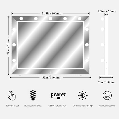 WONSTART Lighted Vanity Mirror with 11 Replaceable Bulbs and 10X Magnifier
