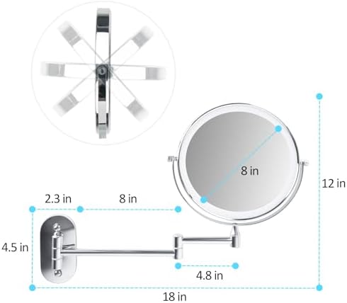 Wall-Mounted Makeup Mirror with LED Lights 1X10X Magnification