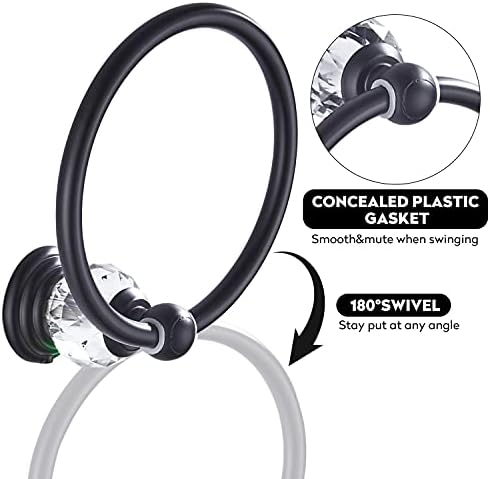 WINCASE Crystal Towel Holder Black Bathroom Towel Ring Wall-Mounted