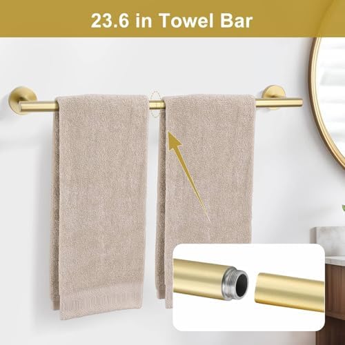 5-Piece Brushed Gold Round Towel Bar Set