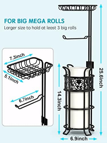 Sturdy Jumbo Toilet Paper Holder with Shelf Black Floral