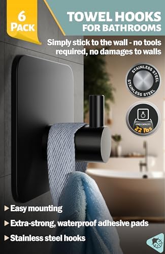 Menz 6-Pack Adhesive Towel Hooks Black