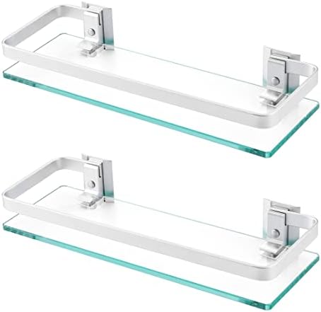 Sturdy Aluminum Glass Shelves for Bathroom 8MM Thick Space Saving 2-Pack