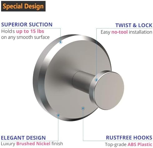 2-Piece Stainless Steel Suction Cup Hooks for Bathroom Kitchen Use