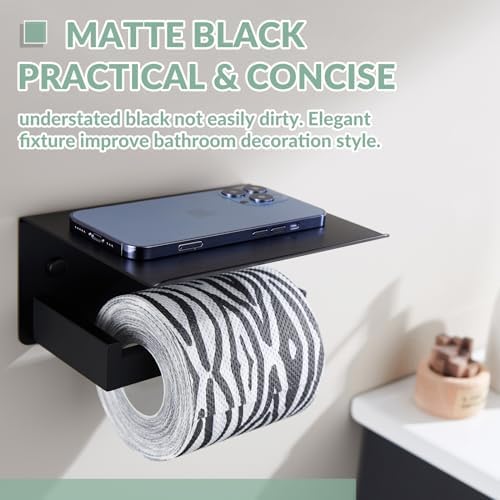 APLusee Premium Stainless Steel Toilet Paper Holder with Shelf Matte Black