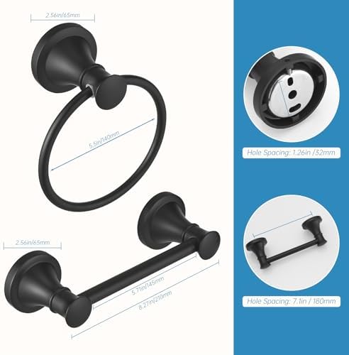 RUMOSE 2-Pack Toilet Paper Holder Towel Ring Matte Black Flexible Balance