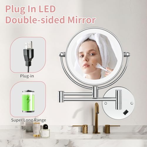 8 Wall-Mounted Makeup Mirror with LED 360 Swivel