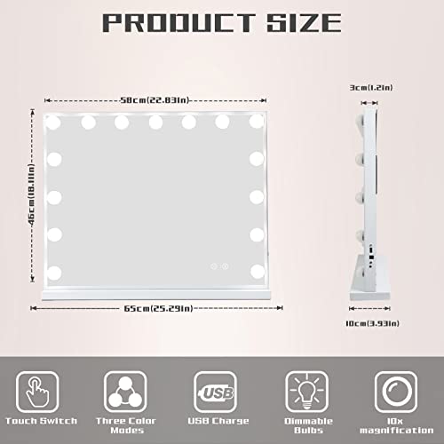 COOLJEEN Lighted Vanity Mirror with Bluetooth and USB Charging