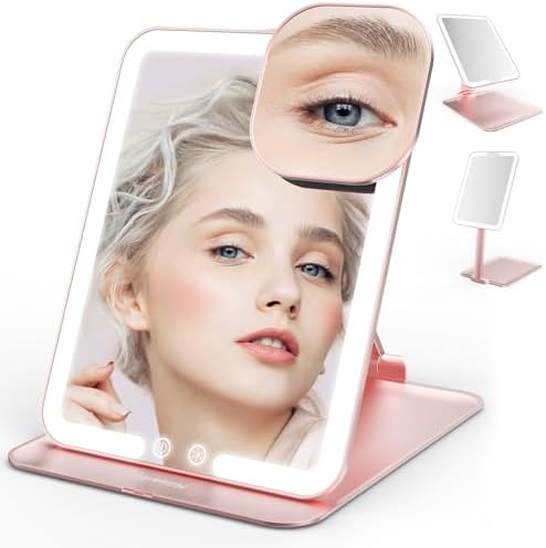 Mocha Rose Gold - 7x5 Folding Travel Makeup Mirror with Led Light