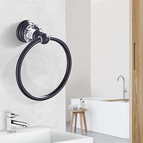 WINCASE Crystal Towel Holder Black Bathroom Towel Ring Wall-Mounted