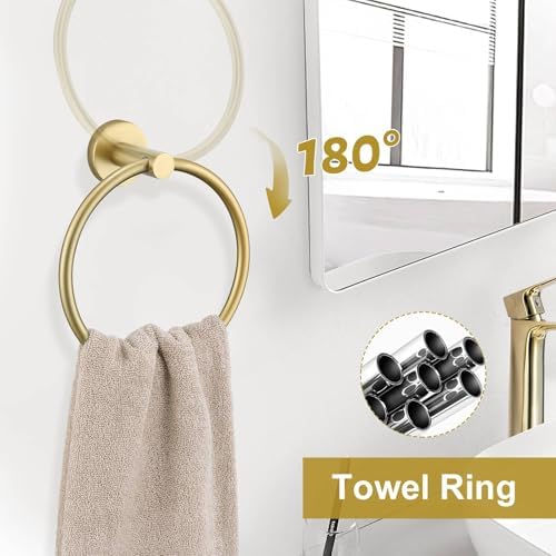 5-Piece Brushed Gold Round Towel Bar Set