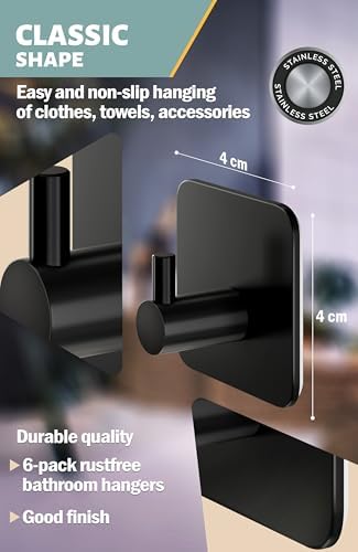Menz 6-Pack Adhesive Towel Hooks Black