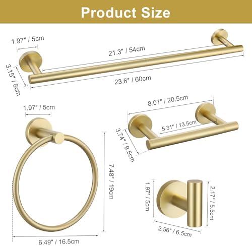 5-Piece Brushed Gold Round Towel Bar Set