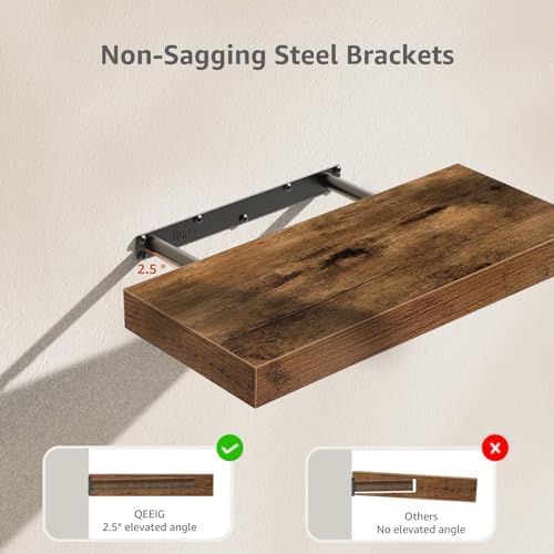 QEEIG Bathroom Floating Shelves - Rustic Brown Set of 2