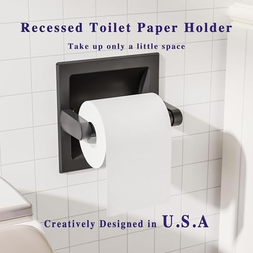 Matte Black Recessed Toilet Paper Holder for Large Rolls