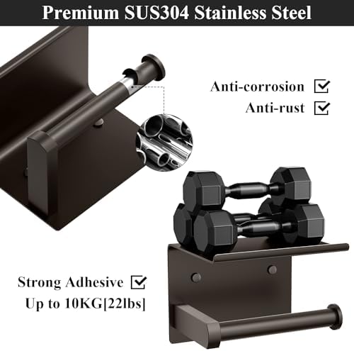 Stylish Bronze Toilet Paper Holder with Phone Shelf Towel Hooks