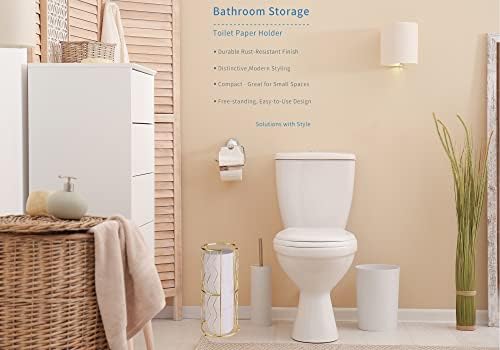 MegierFunctional Metal Standing Toilet Paper Holder for 3 Rolls Compact Rust-Resistant