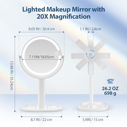 MIYADIVA 20X Double-Sided Magnifying Mirror with LED Lights
