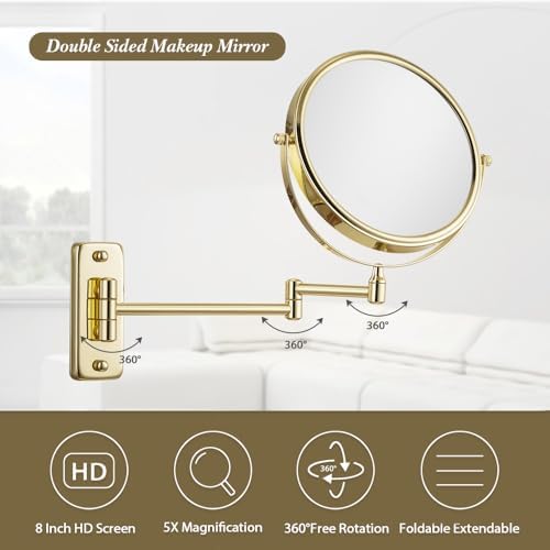 Double-Sided 8-inch 5X Magnification Wall-Mount Mirror