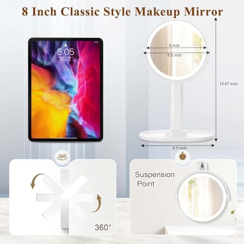 8-inch Lighted Makeup Mirror with Rechargeable LED Lights for Women