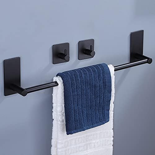 Taozun Towel Bar with Adhesive Hooks 16-Inch Black