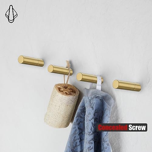 JQK 4-Piece Stainless Steel Wall Hooks Gold Finish Robe Coat Hangers