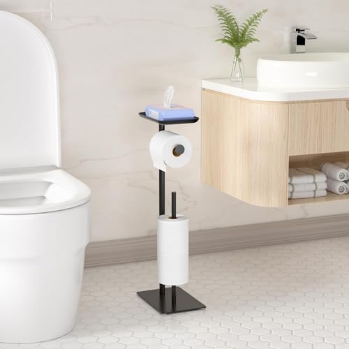 Black Toilet Paper Holder with Top Storage Shelf