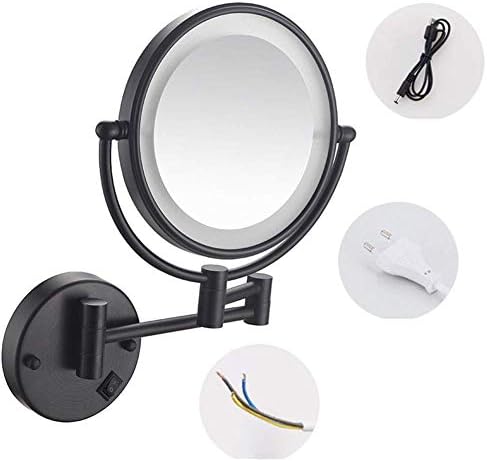 Wall-Mounted 8-Inch Makeup Mirror with LED Light and Extendable Arm