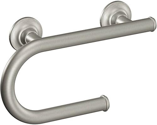 Moen 8 Inch Wall Mounted Grab Bar with Toilet Paper Holder