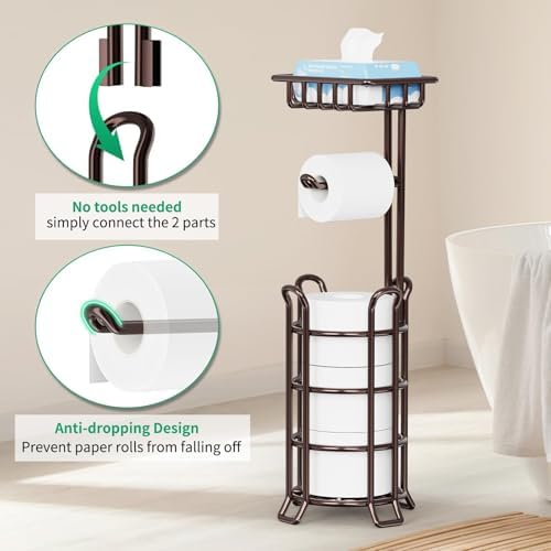 TomCare Free-Standing Toilet Paper Holder with Shelf