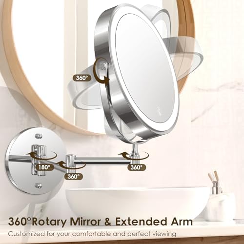 Wall-Mounted Makeup Mirror with Lights 8 Rechargeable Vanity Mirror