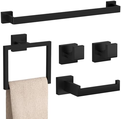 5-Pieces Matte Black Towel Bar Set for Bathroom