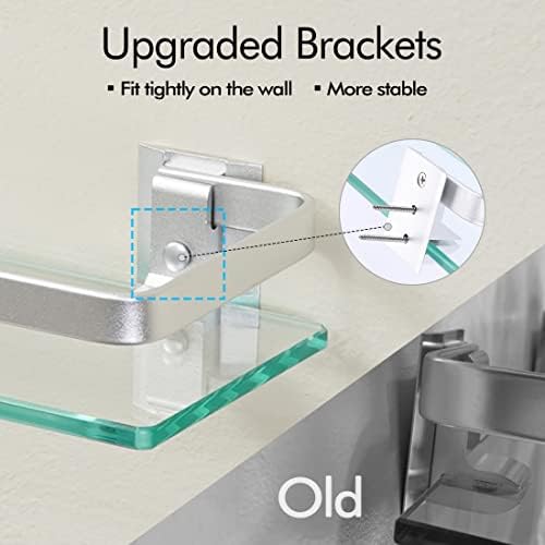 Sturdy Aluminum Glass Shelves for Bathroom 8MM Thick Space Saving 2-Pack