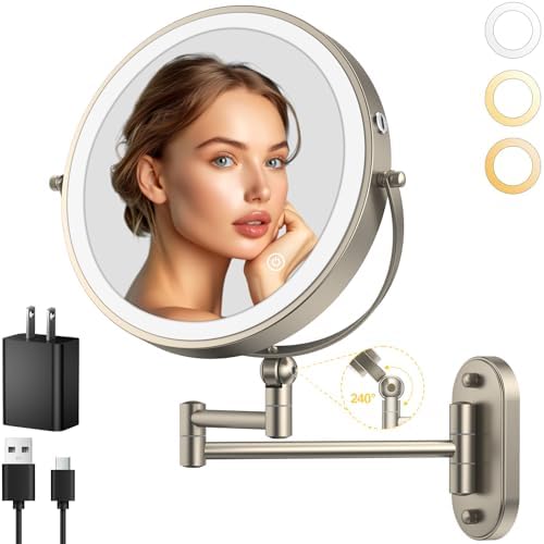 HD Lighted Makeup Mirror Wall-Mounted 1X10X Rechargeable Extendable 30min Auto-Off
