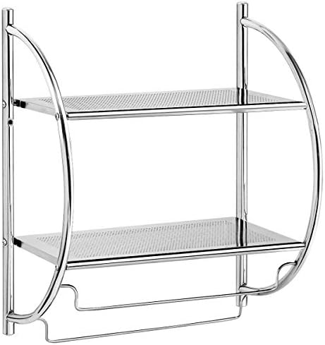 Tangkula Wall-Mounted 2-Tier Chrome-Plated Bathroom Laundry Room Shelf